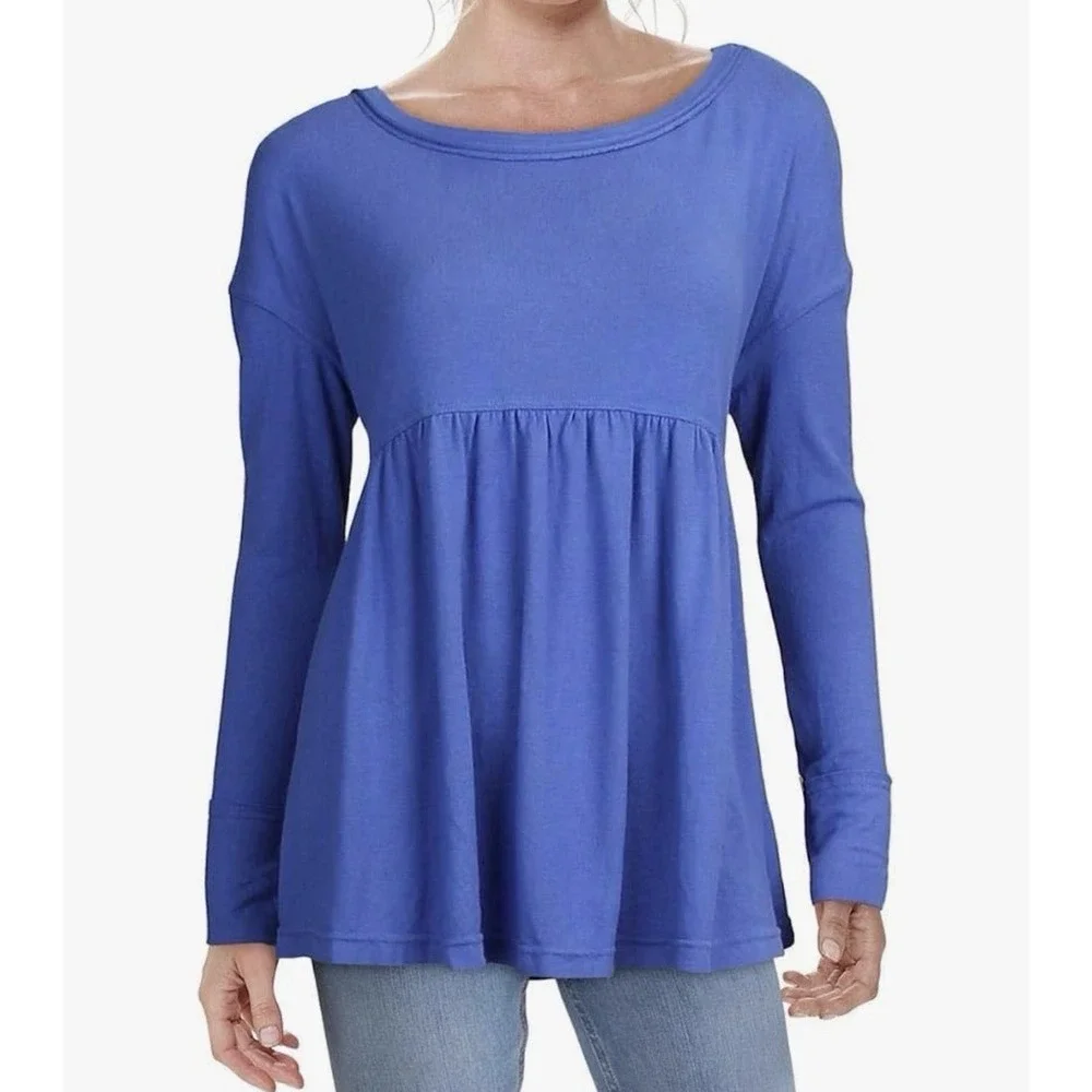 Free People Knit Top Neckline St# OB1054010 Pull On Blue Viscose Tunic Sz XS